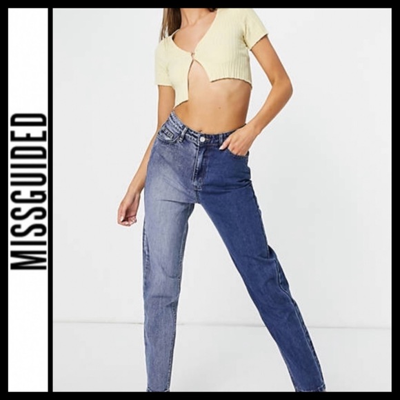NWT Missguided Riot High Rise Splice Mom Jeans - Picture 2 of 8